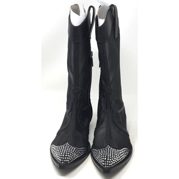 Karl Lagerfeld Paris Lakota Women's 5 Black Mesh Rhinestone Toe Western Boots - Picture 5 of 9